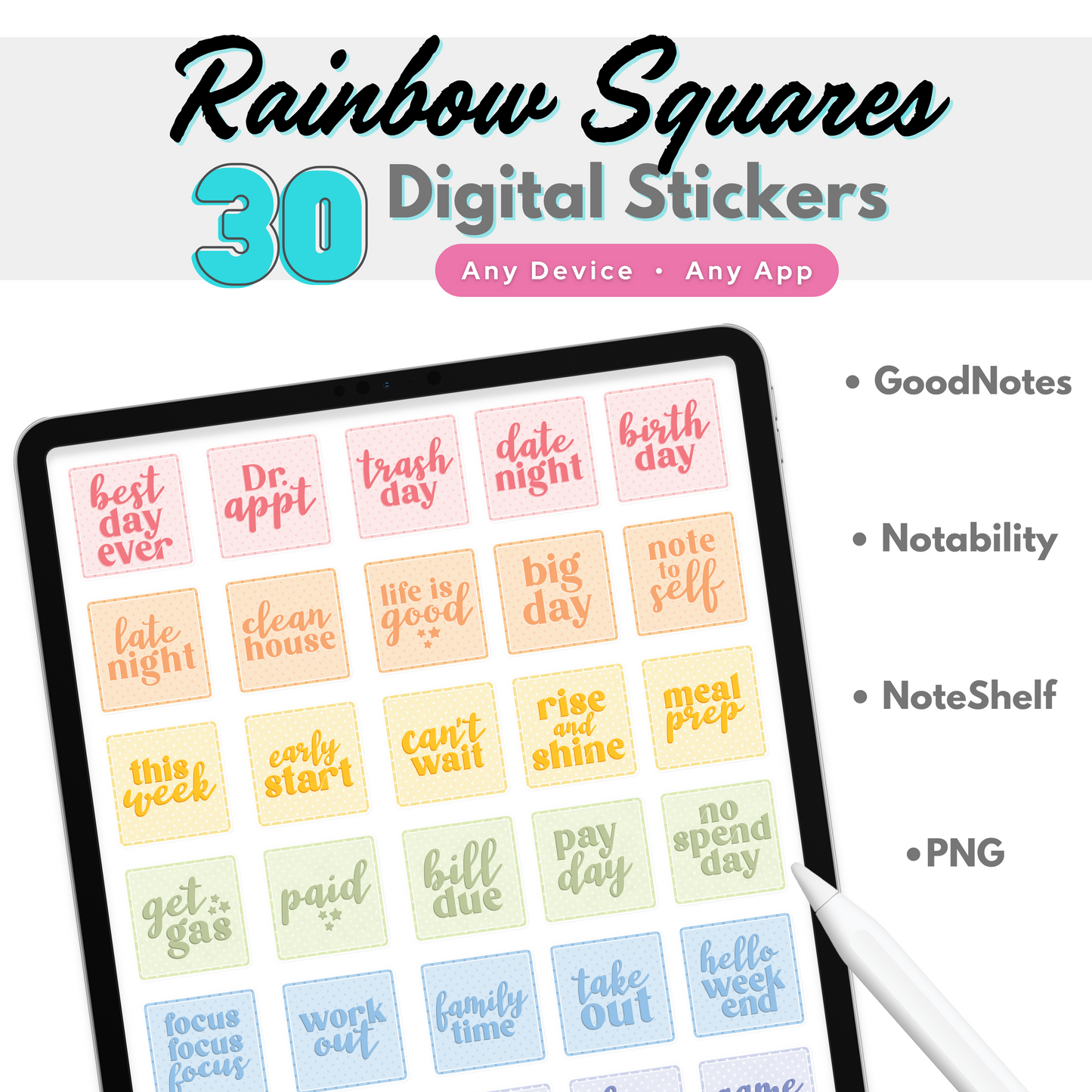 Rainbow Squares Digital Stickers