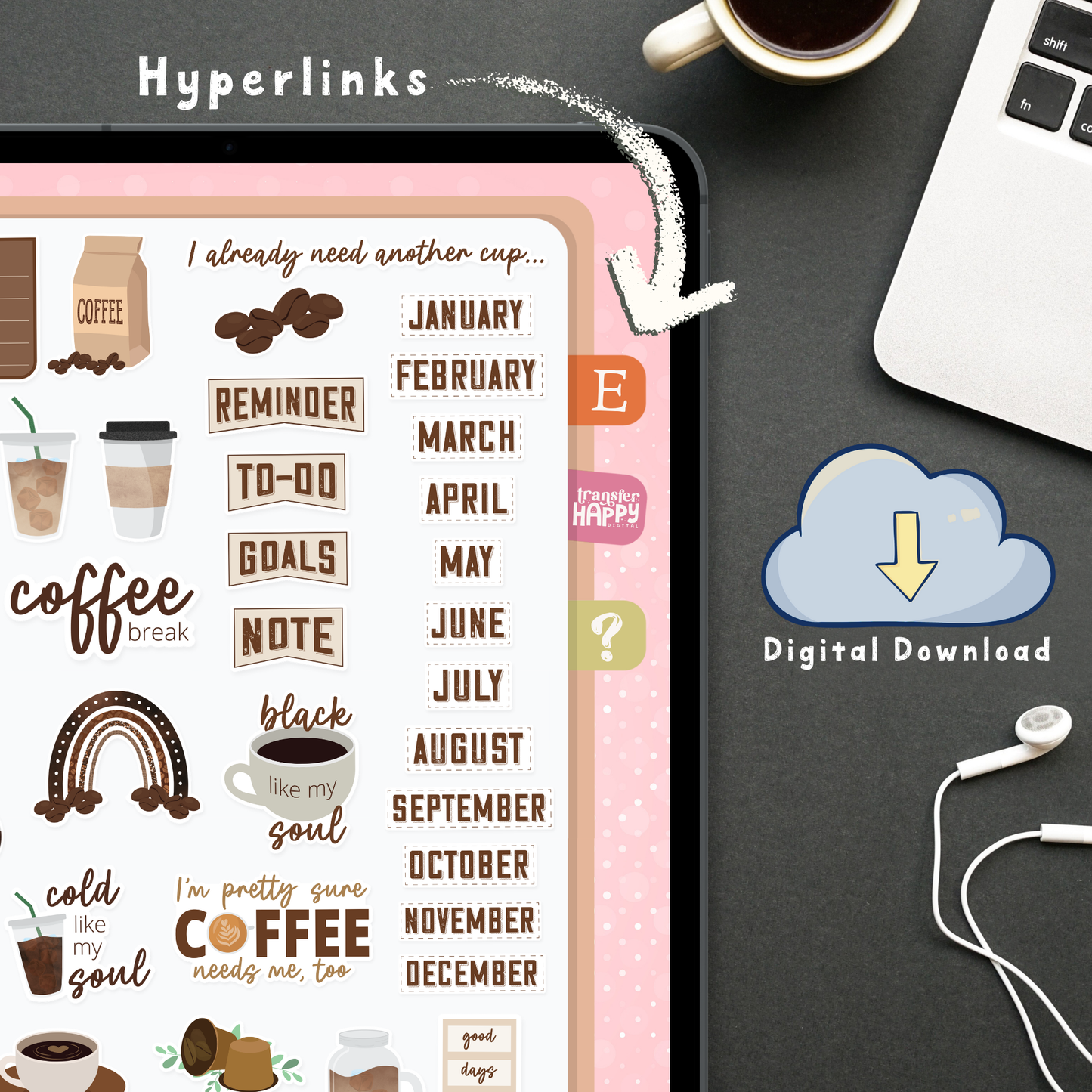 Coffee Digital Planner Stickers