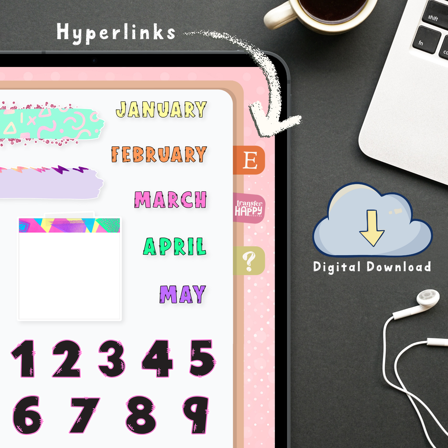 90s Neon Digital Planner Stickers