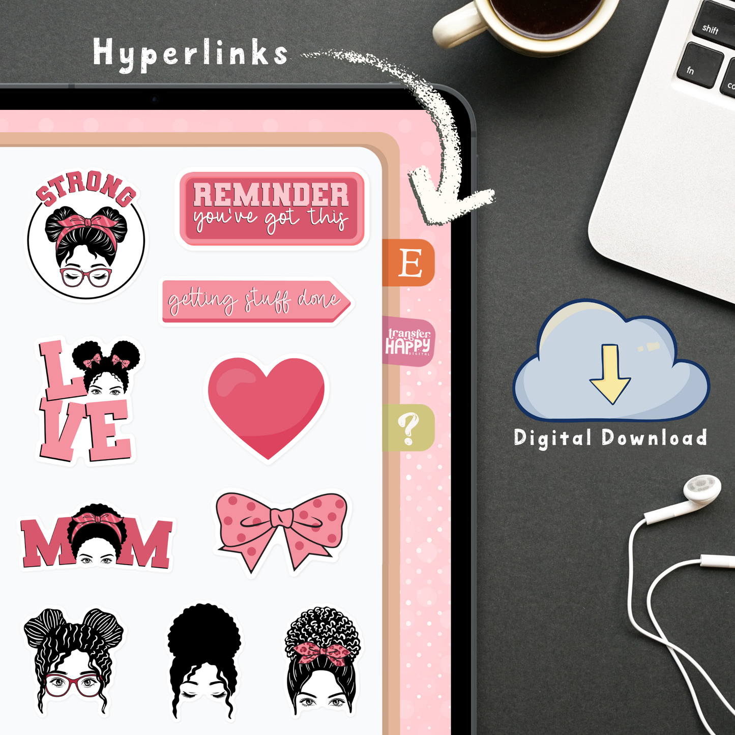 Messy Bun Digital Stickers