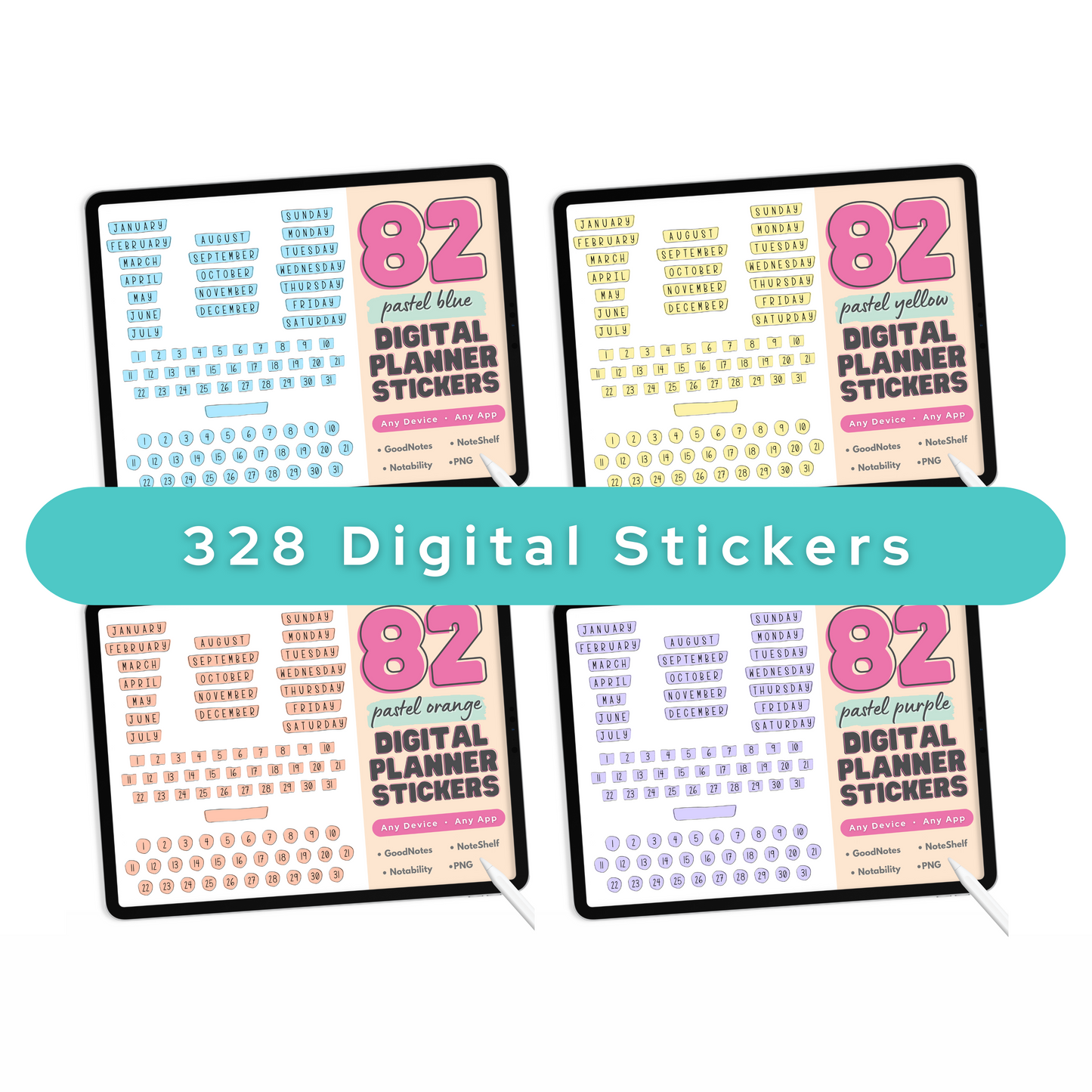 Pastel Days and Months Digital Planner Stickers