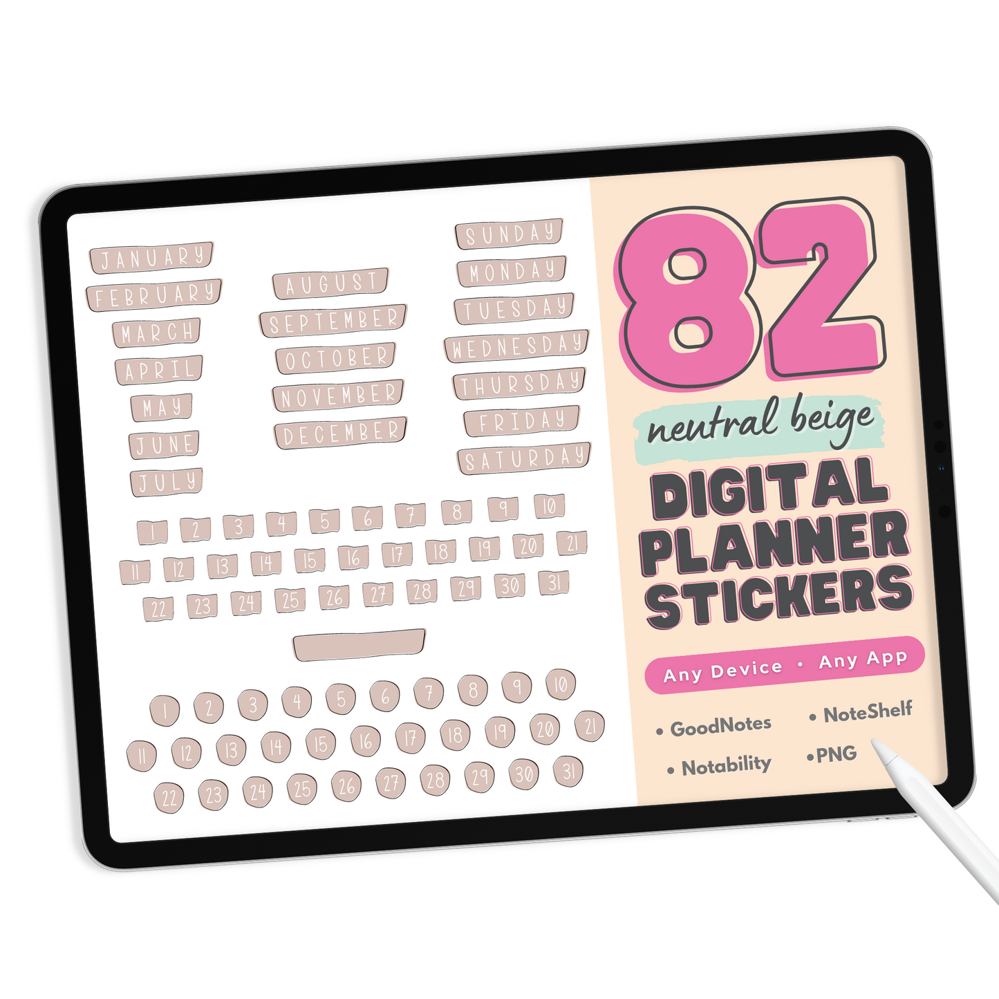 Neutral Days & Months Digital Stickers