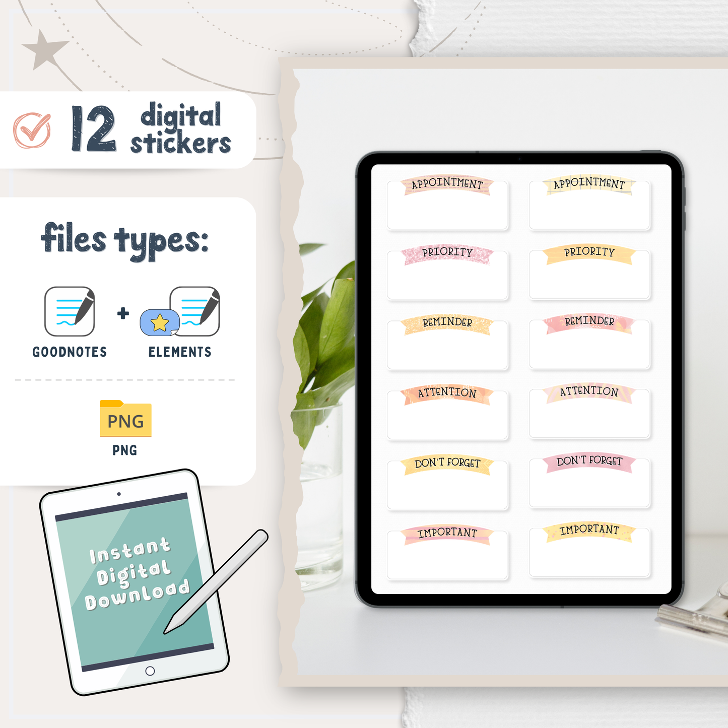 Reminders Digital Planner Stickers