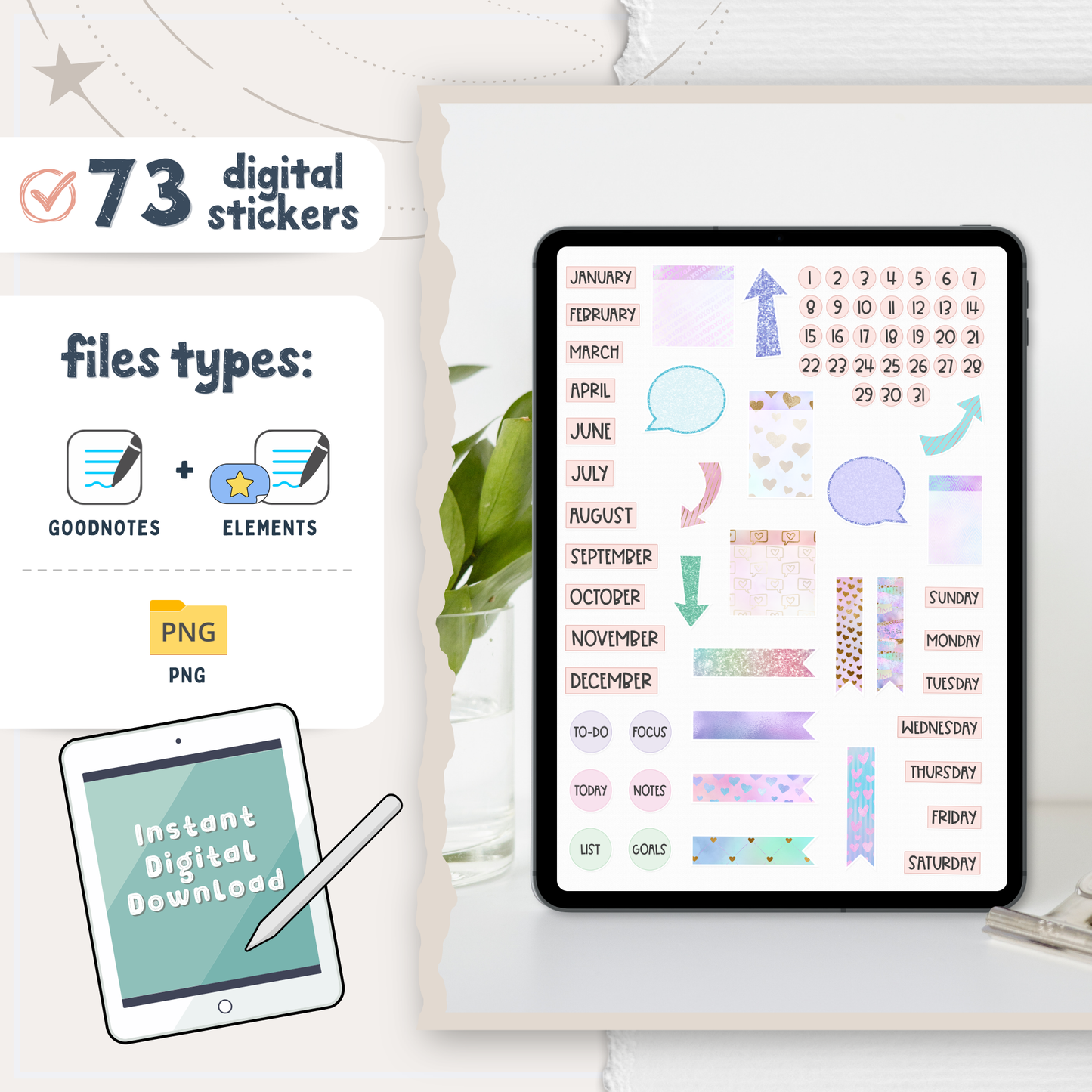 Pastel Digital Planner Stickers