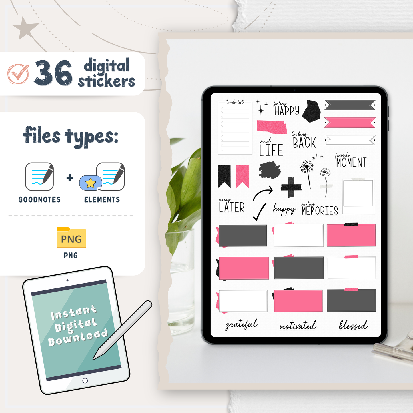 Black & Pink Digital Stickers