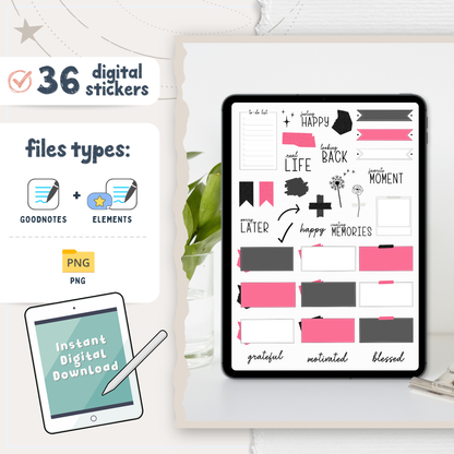 Black & Pink Digital Stickers