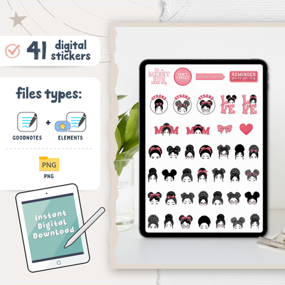 Messy Bun Digital Stickers