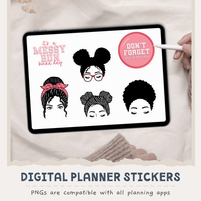 Messy Bun Digital Stickers