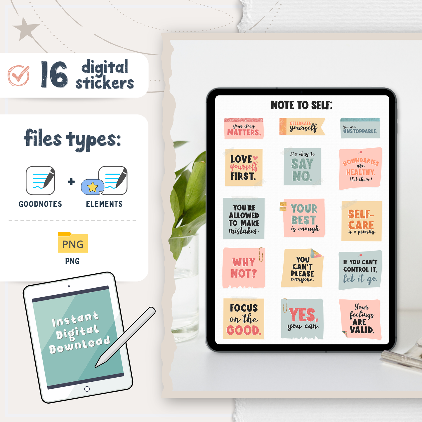 Note to Self Digital Stickers