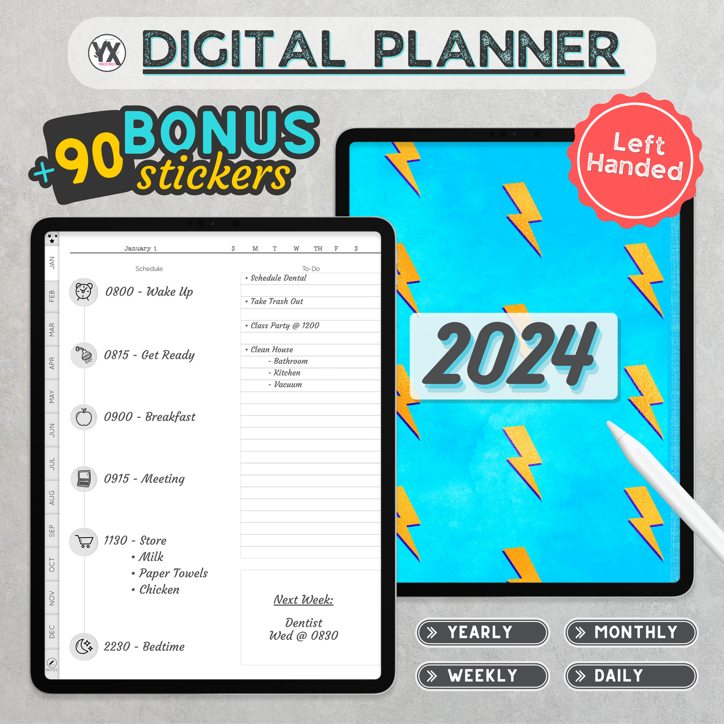 Left-Handed 2024 Planner -- Lightning Cover