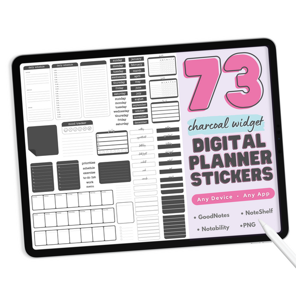 Charcoal Gray Digital Planner Stickers