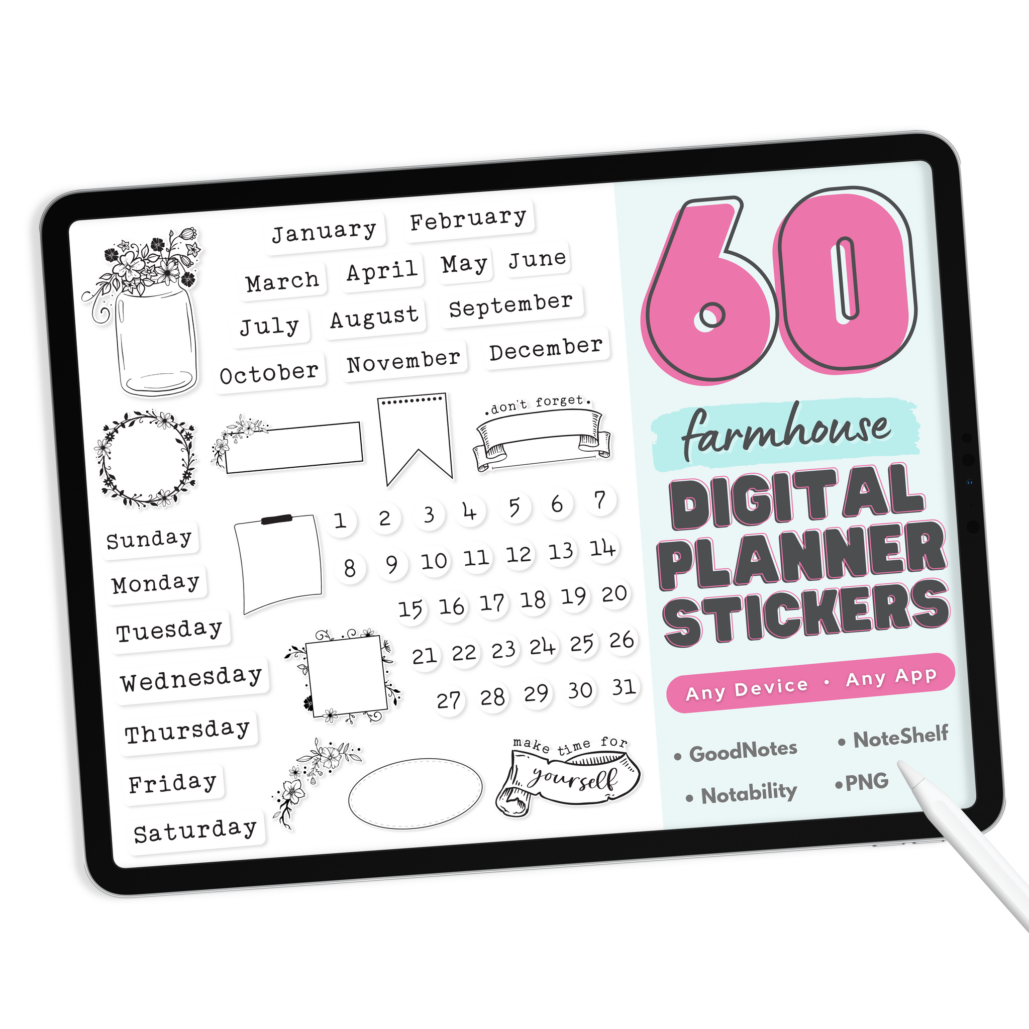 White and Black Farmhouse Digital Stickers
