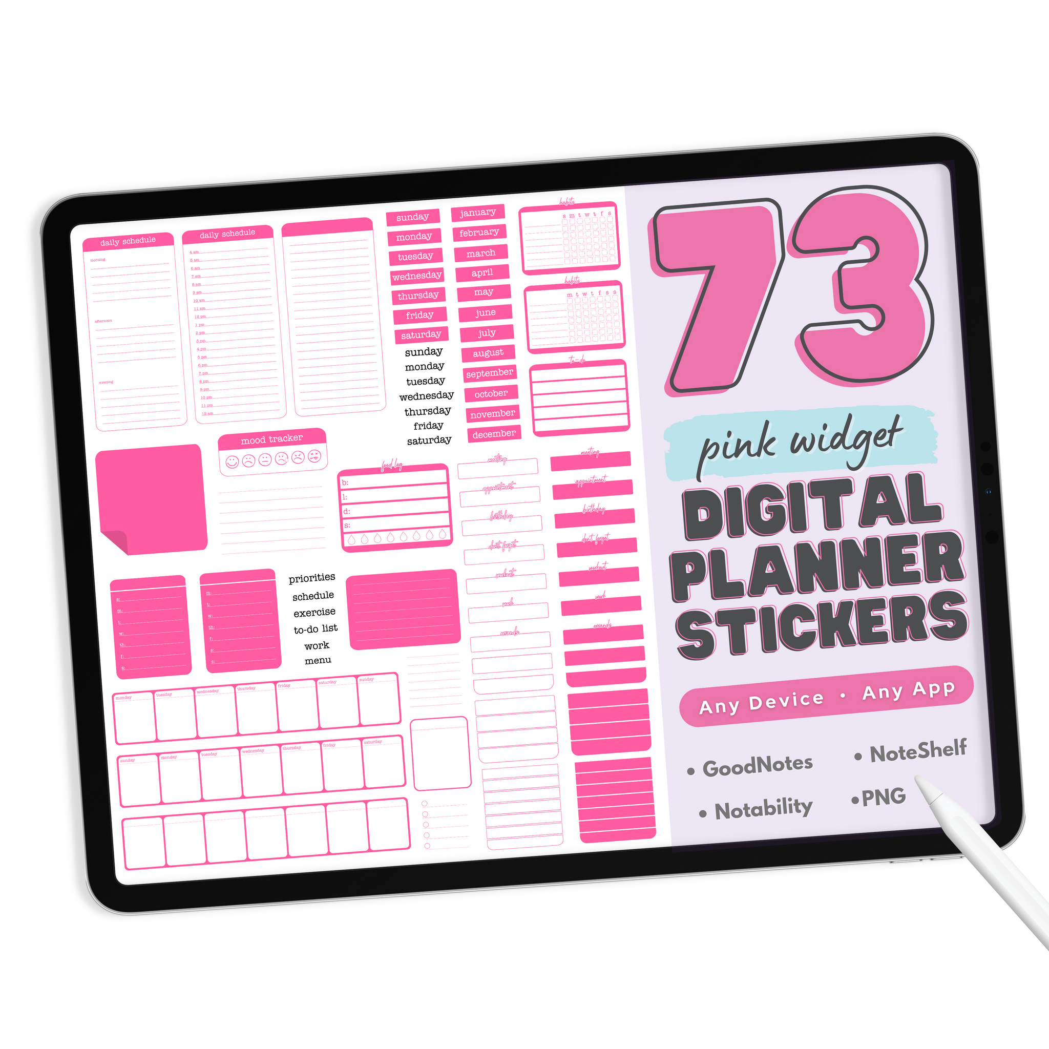 Hot Pink Digital Planner Stickers