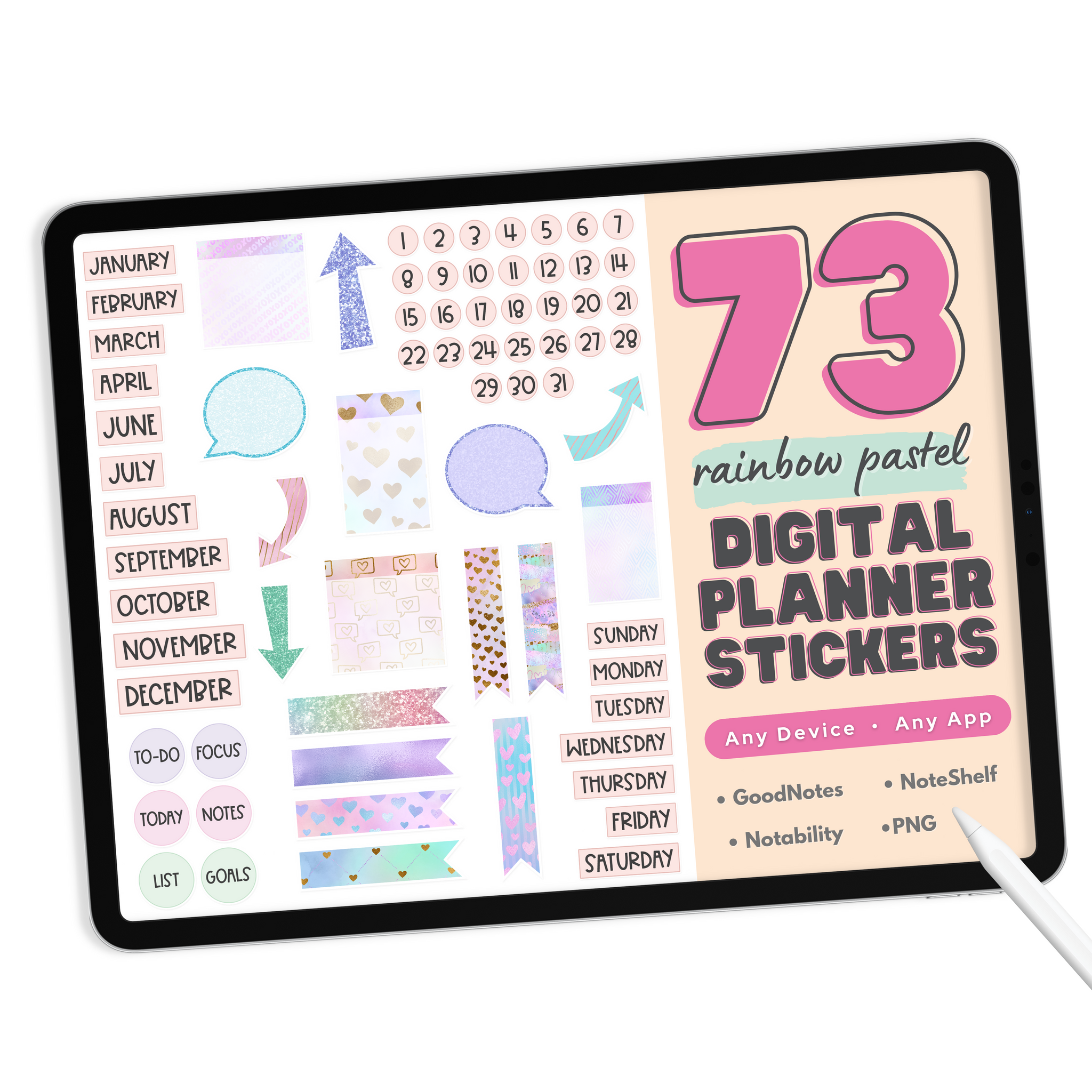 Pastel Rainbow Digital Planner Stickers