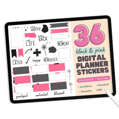 Black and Pink Girly Digital Planner Stickers
