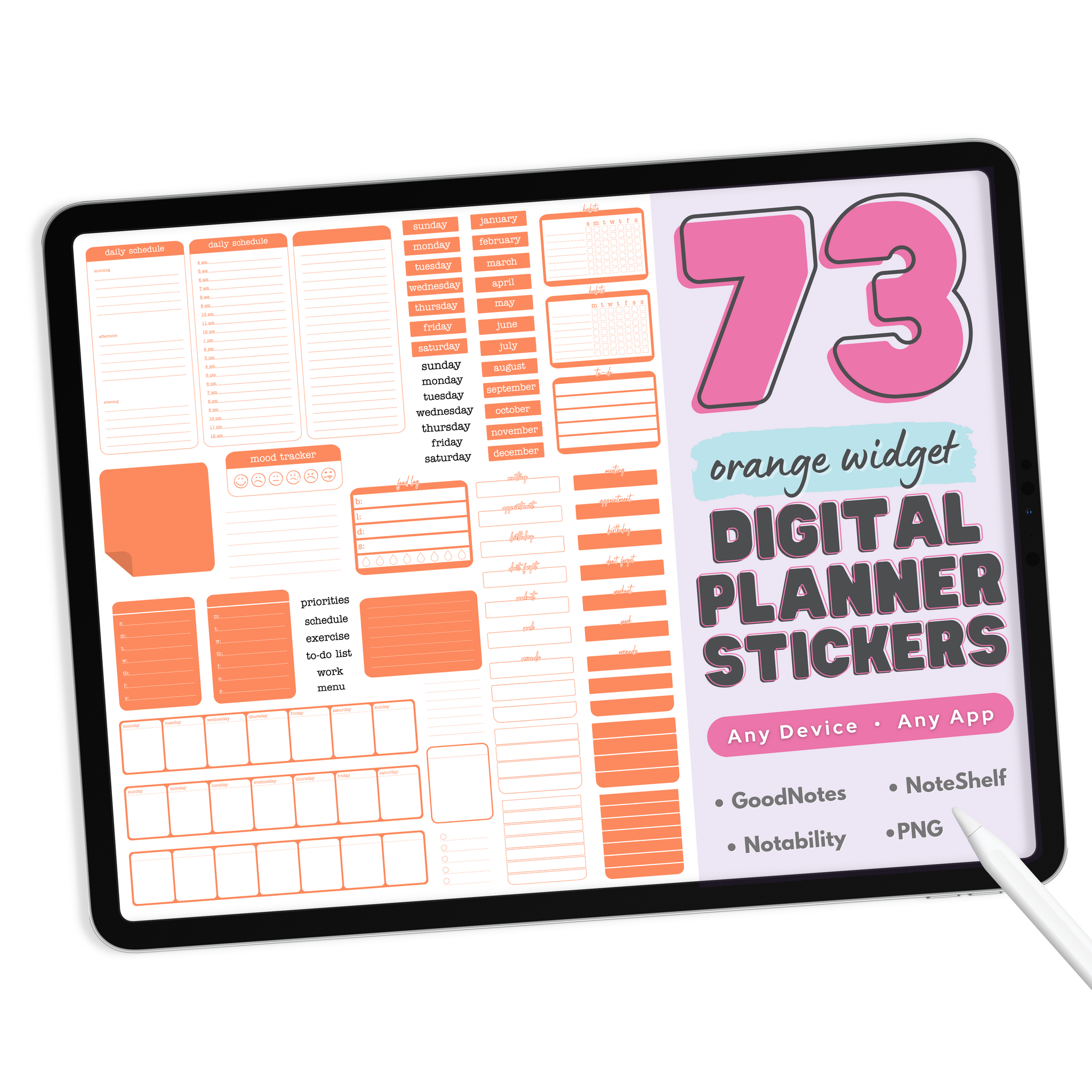 Orange Digital Planner Stickers