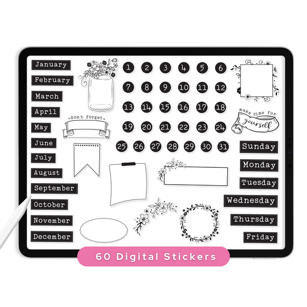 Black & White Digital Planner Stickers