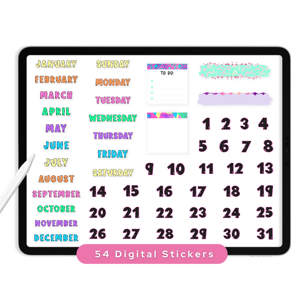 90s Neon Digital Planner Stickers