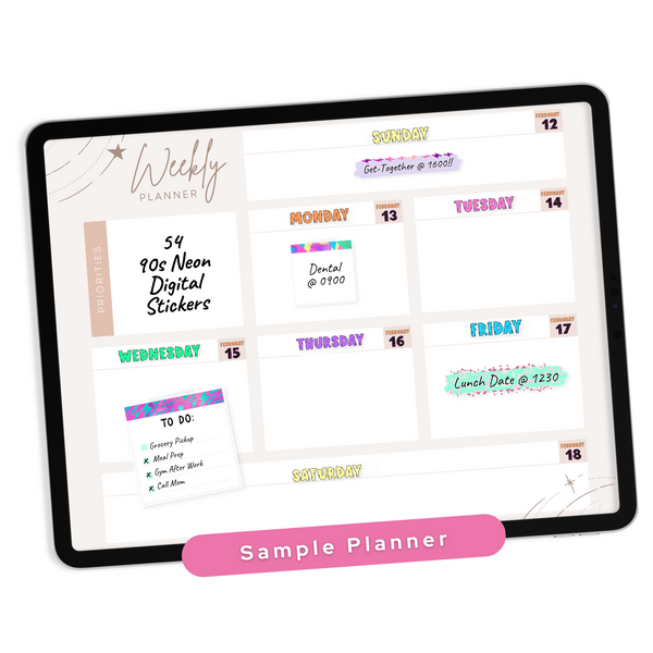 90s Neon Digital Planner Stickers