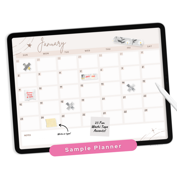 Yellow Washi Digital Planner Stickers