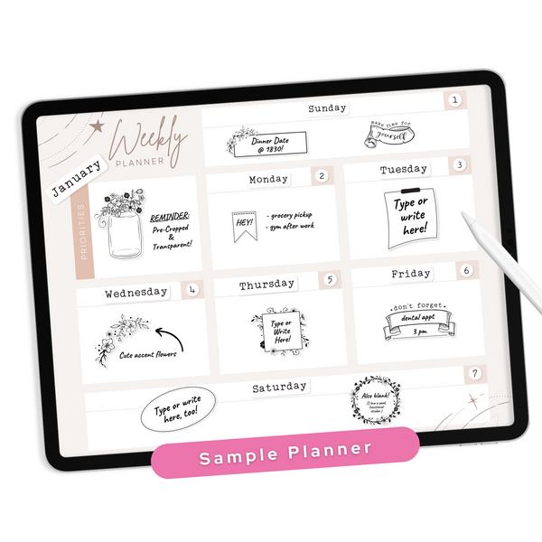 White & Black Digital Planner Stickers