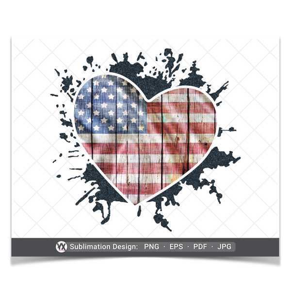 4th of July - USA Splatter Heart (Sublimation)