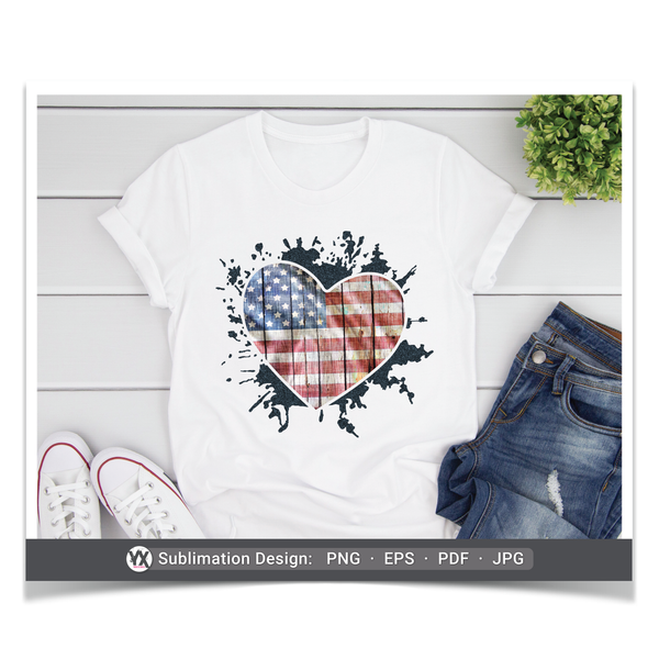 4th of July - USA Splatter Heart (Sublimation)