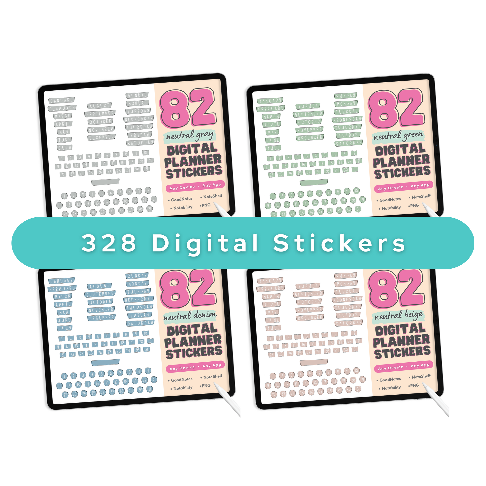 Neutral Days and Months Digital Planner Stickers