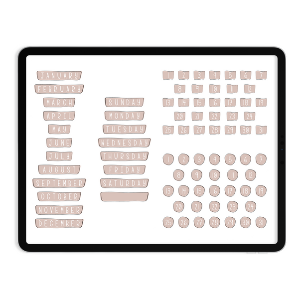 Neutral Days & Months Digital Stickers