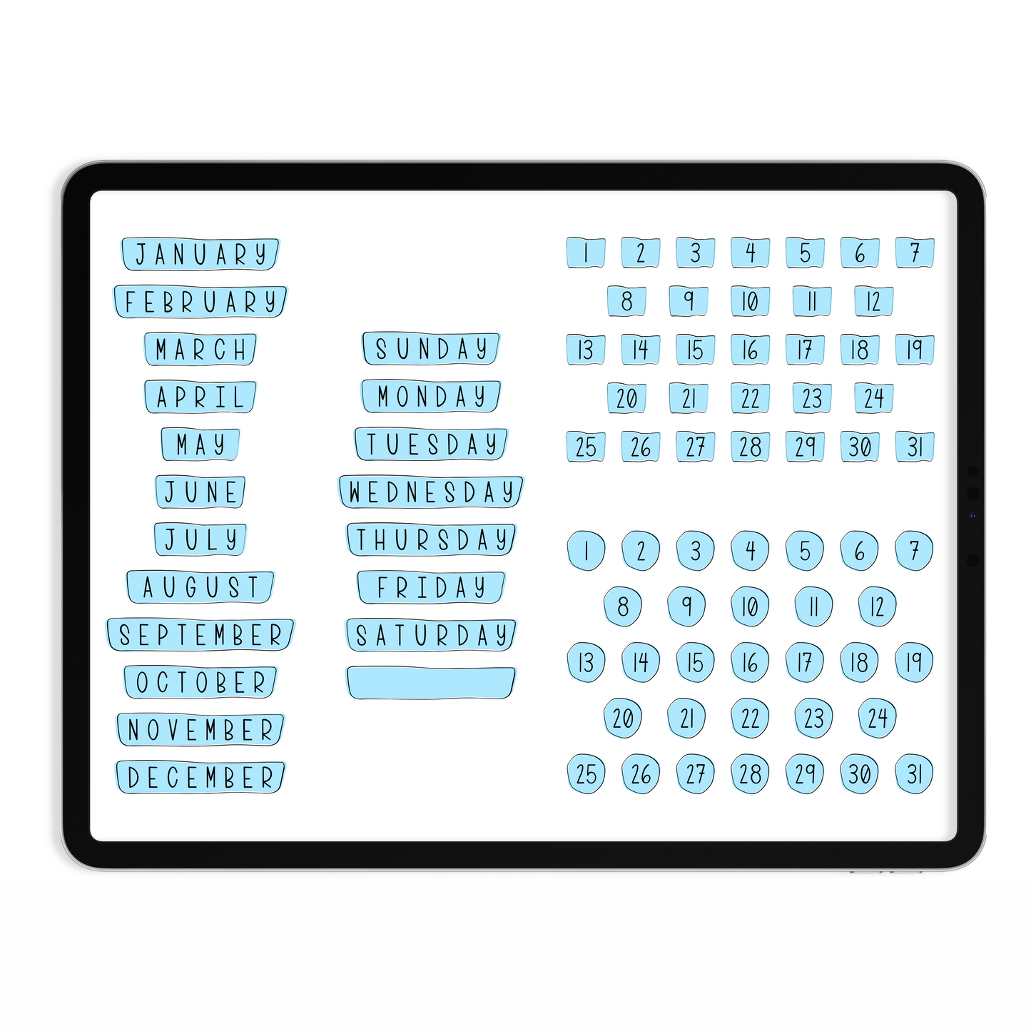 Pastel Days & Months Digital Stickers