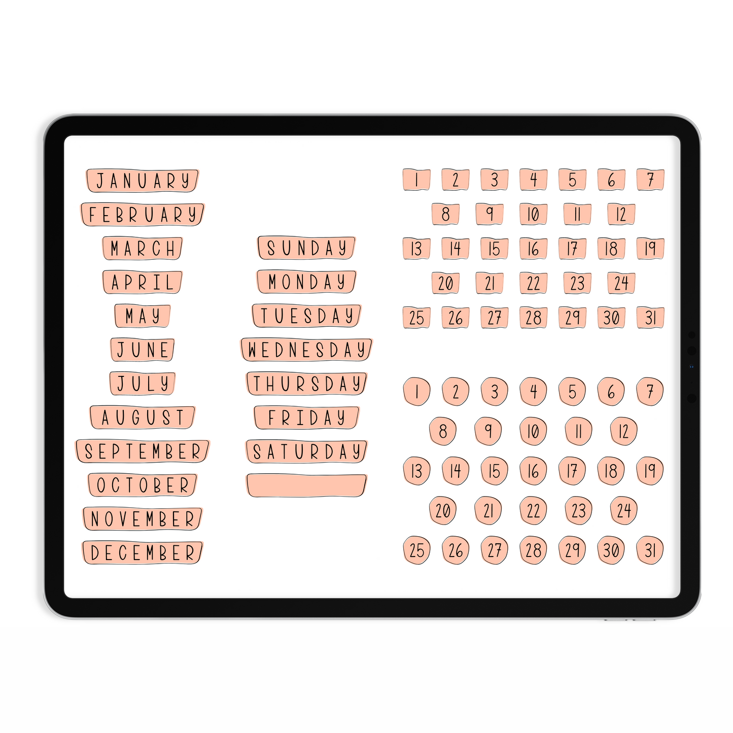 Pastel Days & Months Digital Stickers