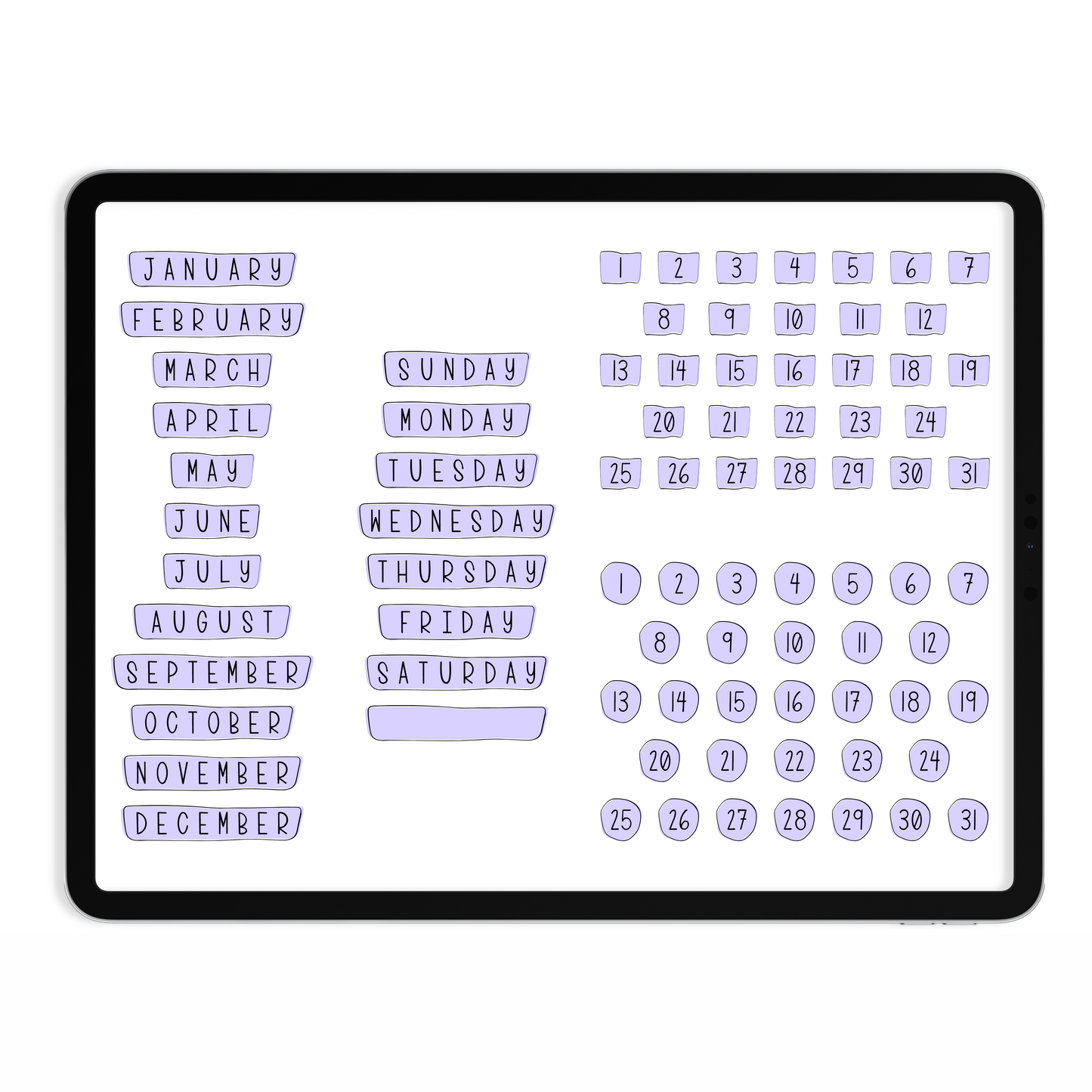 Pastel Days & Months Digital Stickers