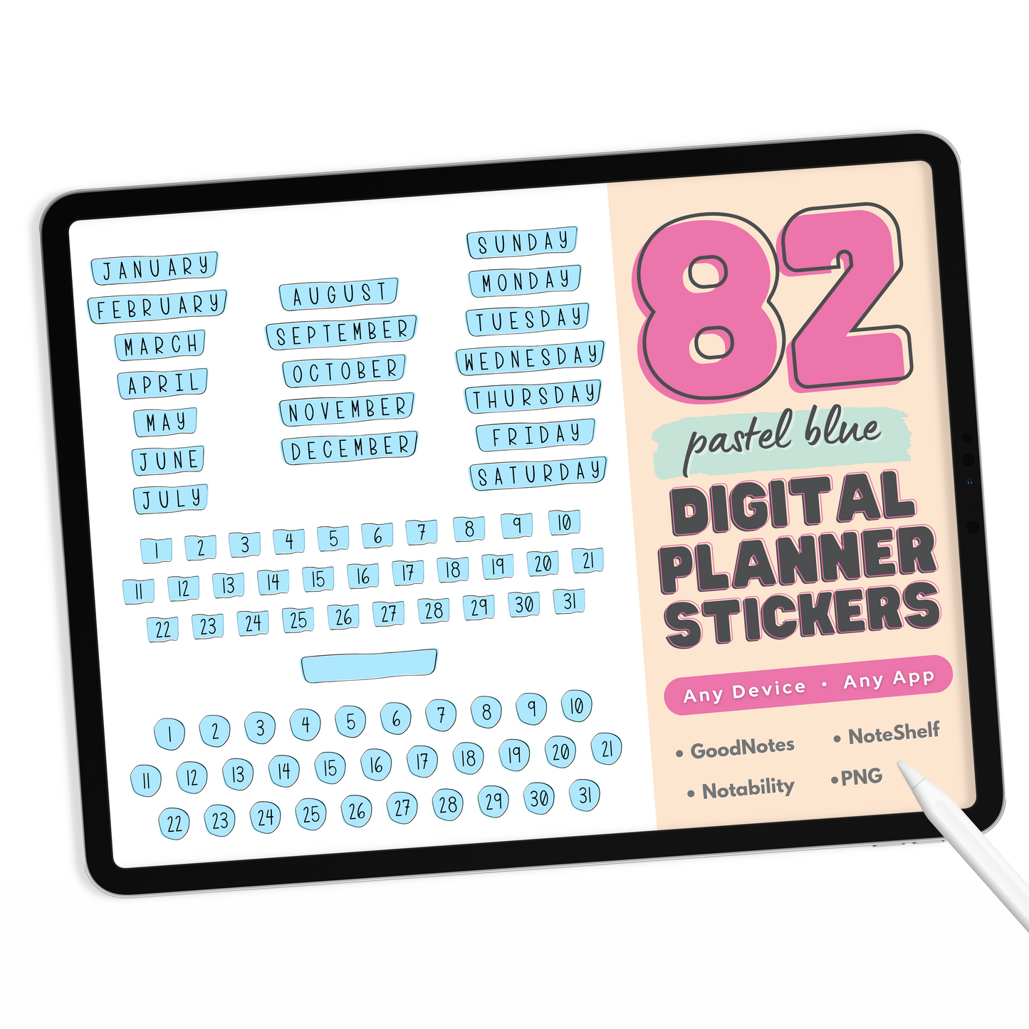 Pastel Days & Months Digital Stickers